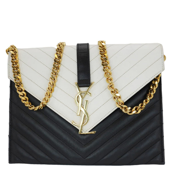 YVES SAINT LAURENT Envelope Leather Chain Shoulder Bag Bicolor