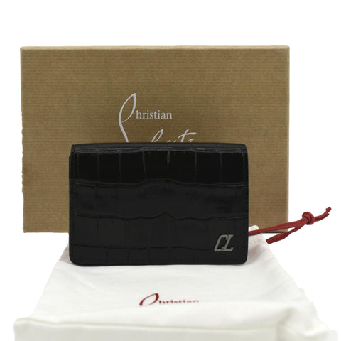 CHRISTIAN LOUBOUTIN Loubeka Leather Card Case Wallet Black