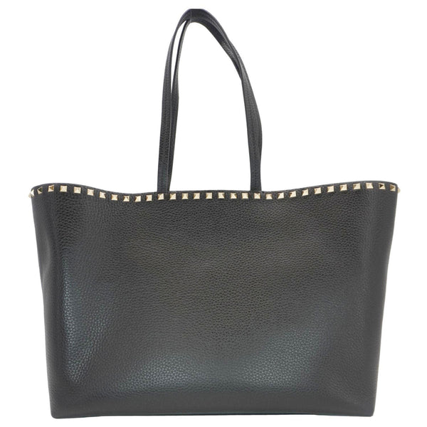 VALENTINO Garavani Rockstud Textured Leather Shopping Tote Bag Black