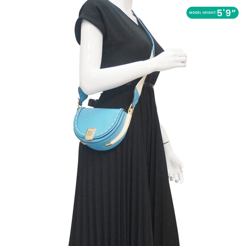 FENDI Moonlight Leather Crossbody Saddle Bag Blue