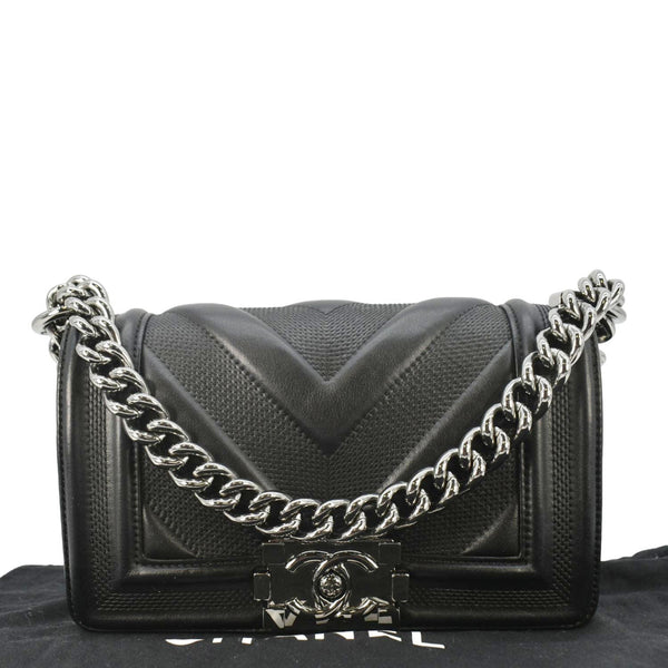 CHANEL Boy Small Leather Shoulder Bag Black