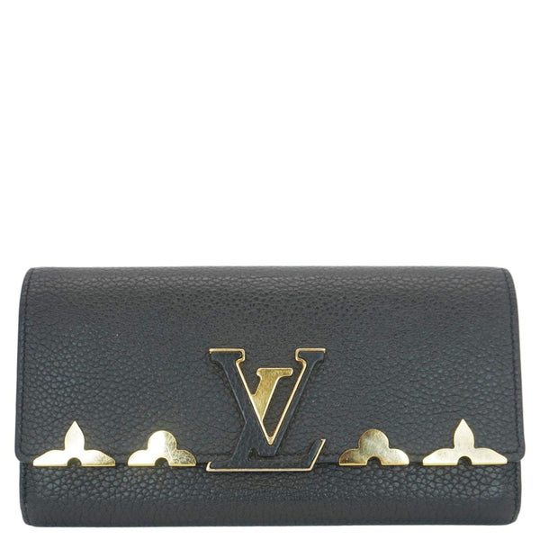 LOUIS VUITTON Capucines Crown Flowers Taurillon Leather Wallet Black