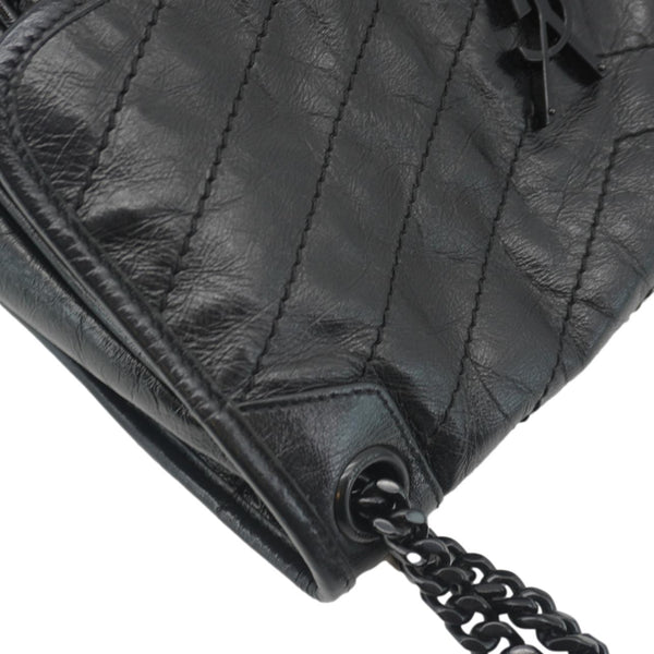 YVES SAINT LAURENT Niki Baby Crinkle Leather Shoulder Bag Black