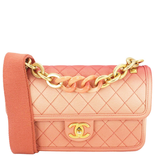 CHANEL Sunset On The Sea Flap Caviar Leather Shoulder Bag Coral