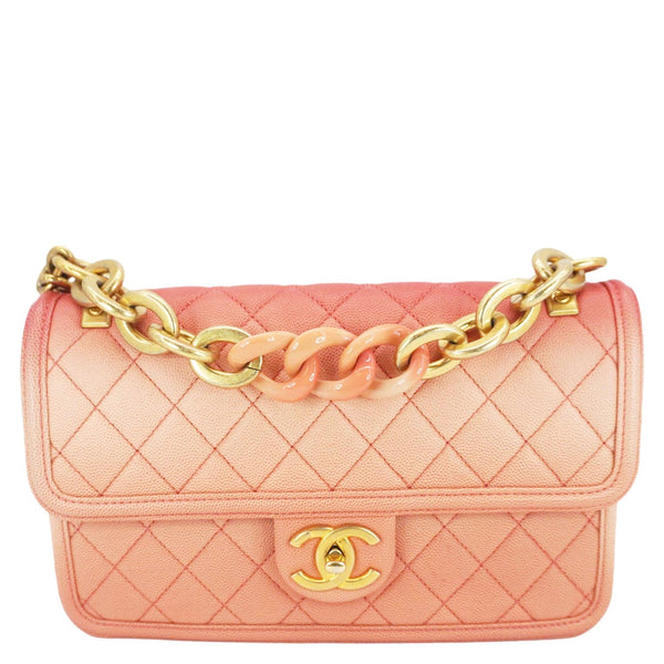 CHANEL Sunset On The Sea Flap Caviar Leather Shoulder Bag Coral