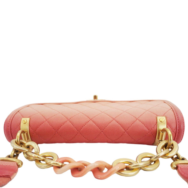 CHANEL Sunset On The Sea Flap Caviar Leather Shoulder Bag Coral