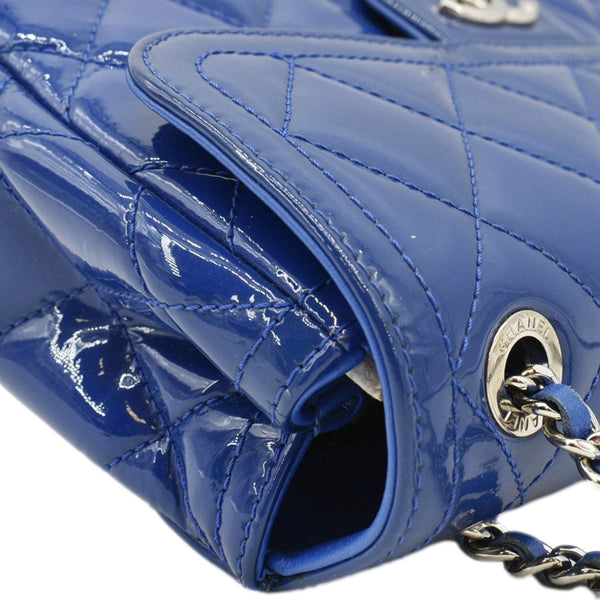 CHANEL Coco Shine Flap Small Quilted Patent Leather Shoulder Bag Blue