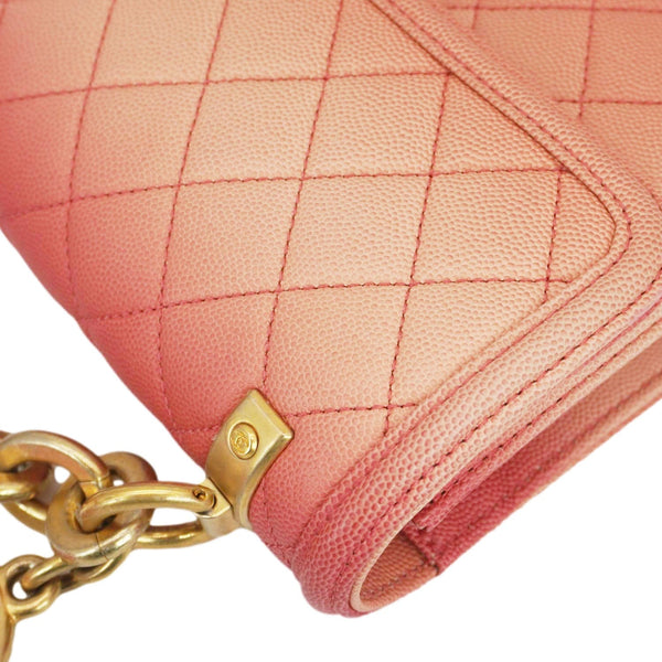 CHANEL Sunset On The Sea Flap Caviar Leather Shoulder Bag Coral