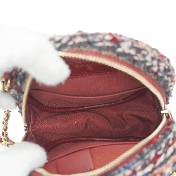 CHANEL Round Tweed Chain Clutch Crossbody Bag Red