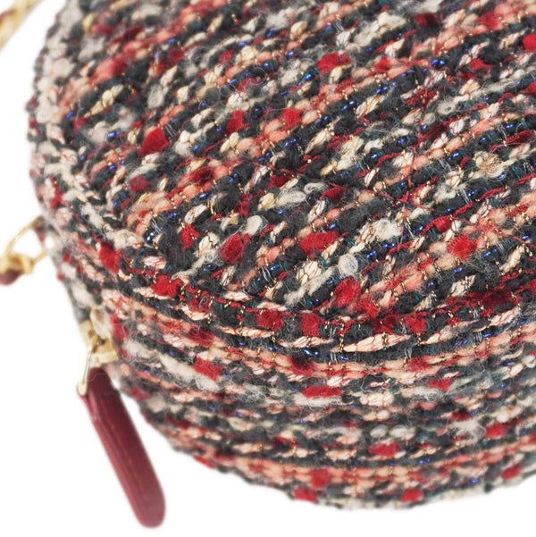 CHANEL Round Tweed Chain Clutch Crossbody Bag Red