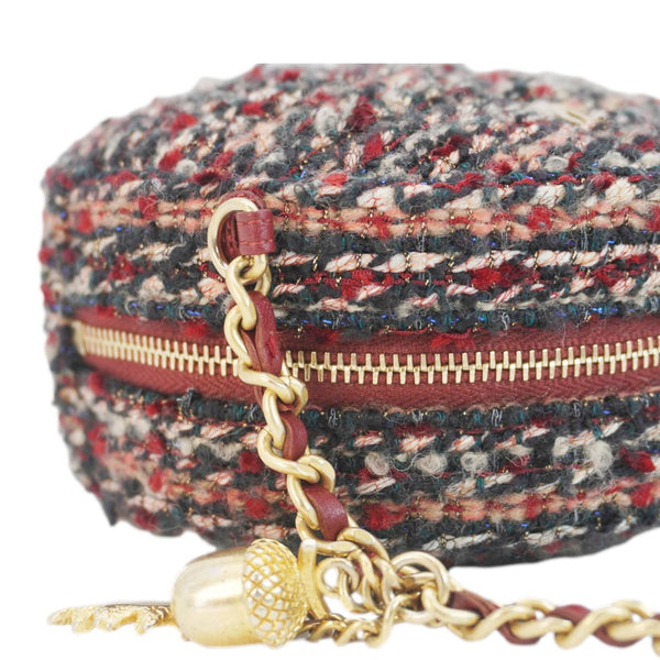 CHANEL Round Tweed Chain Clutch Crossbody Bag Red