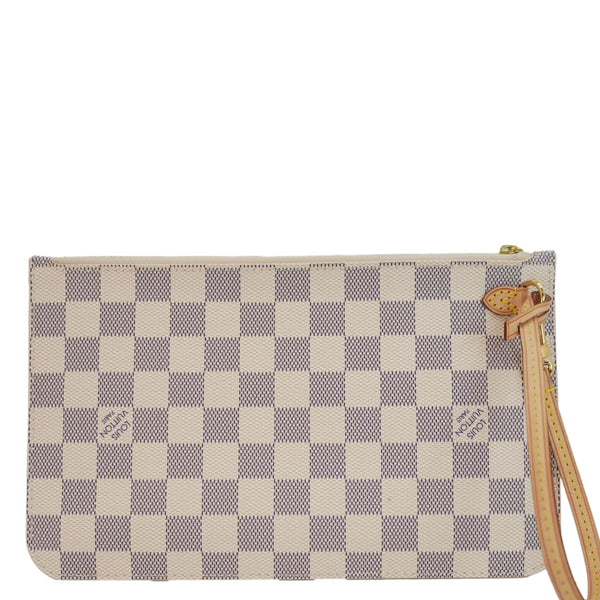 LOUIS VUITTON Neverfull  Damier Azur Pochette Wristlet White