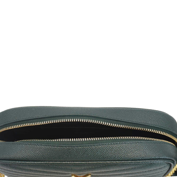 YVES SAINT LAURENT Lou Mini Chevron Leather Camera Crossbody Bag Green