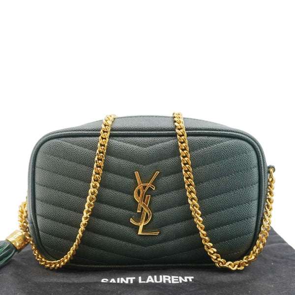 YVES SAINT LAURENT Lou Mini Chevron Leather Camera Crossbody Bag Green