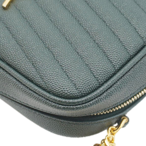 YVES SAINT LAURENT Lou Mini Chevron Leather Camera Crossbody Bag Green