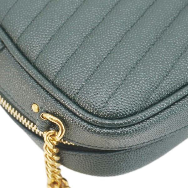 YVES SAINT LAURENT Lou Mini Chevron Leather Camera Crossbody Bag Green