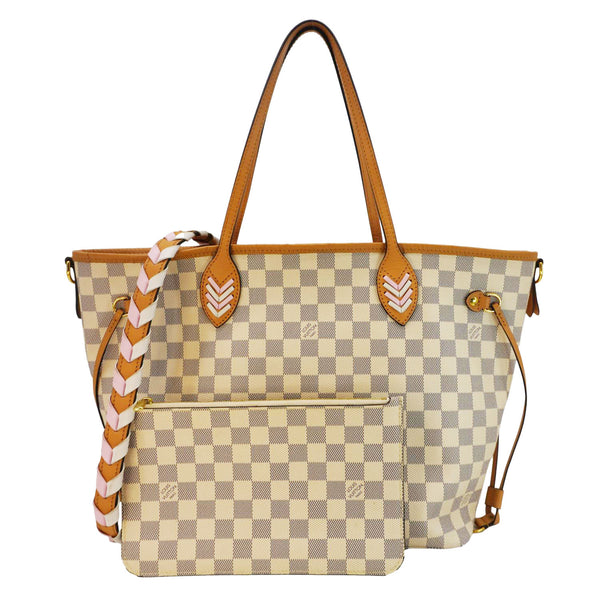 LOUIS VUITTON Neverfull Braided MM Damier Azur Tote Shoulder Bag White