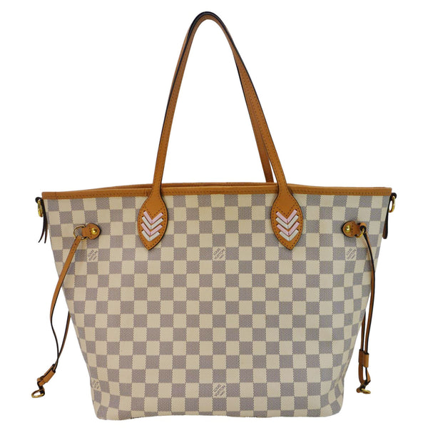 LOUIS VUITTON Neverfull Braided MM Damier Azur Tote Shoulder Bag White