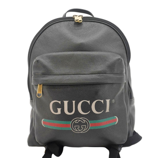 GUCCI Web Logo Print Leather Backpack Black 547834