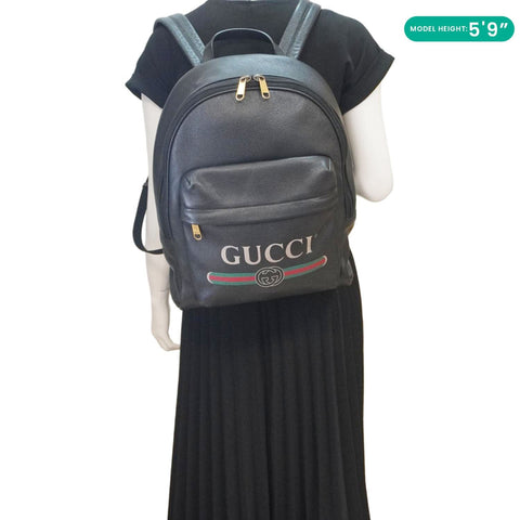 GUCCI Web Logo Print Leather Backpack Black 547834