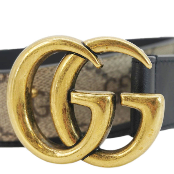 GUCCI Double G Buckle GG Supreme Leather Belt Beige 625839 Size 90.36