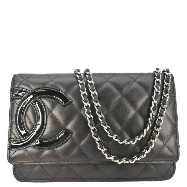 CHANEL Cambon Ligne Wallet On Chain Quilted Leather Clutch Crossbody Bag Black