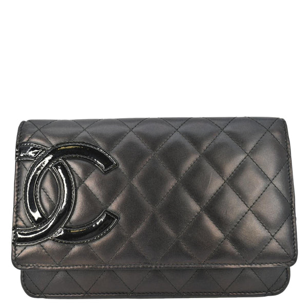 CHANEL Cambon Ligne Wallet On Chain Quilted Leather Clutch Crossbody Bag Black