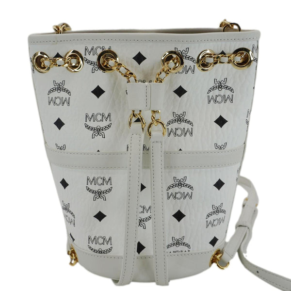 MCM Aren Mini Visetos Canvas Chain Backpack White