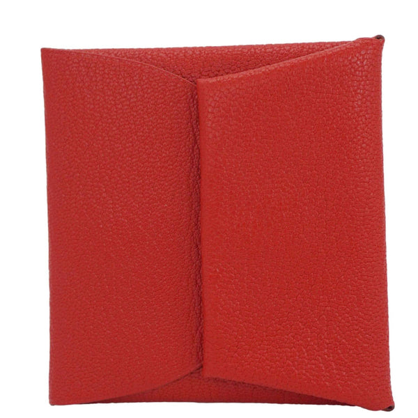 HERMES Calvi Leather Card Holder Red