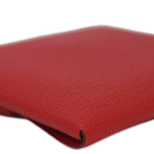 HERMES Calvi Leather Card Holder Red