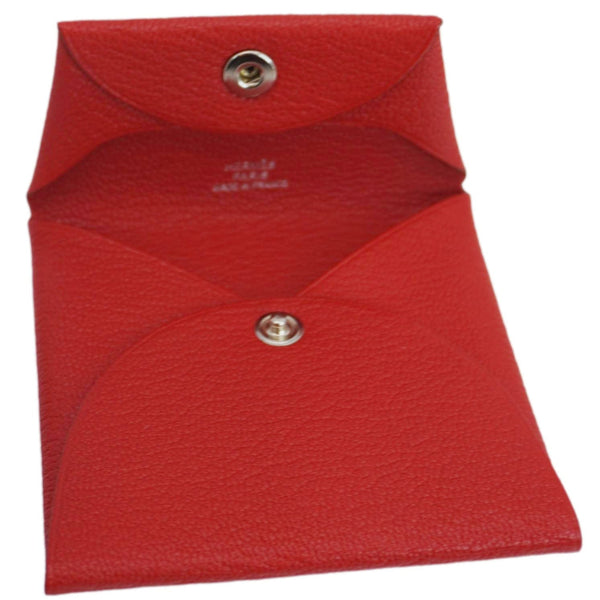 HERMES Calvi Leather Card Holder Red