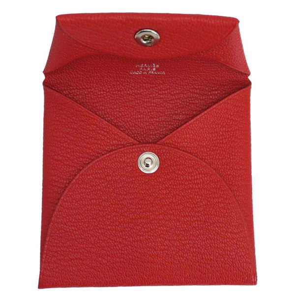 HERMES Calvi Leather Card Holder Red