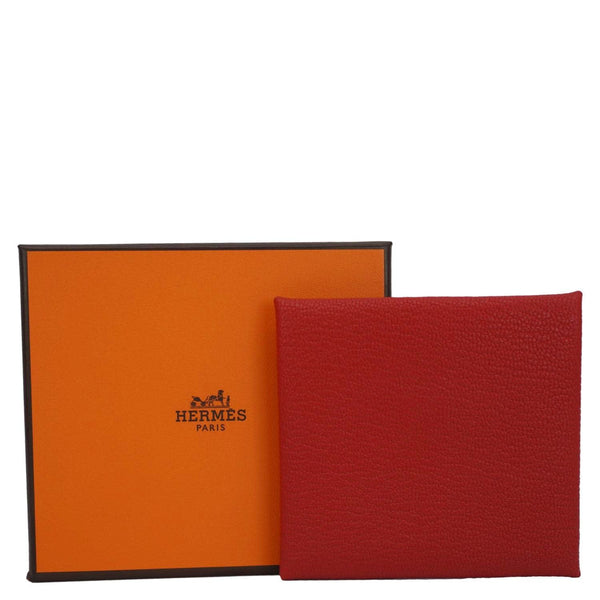 HERMES Calvi Leather Card Holder Red