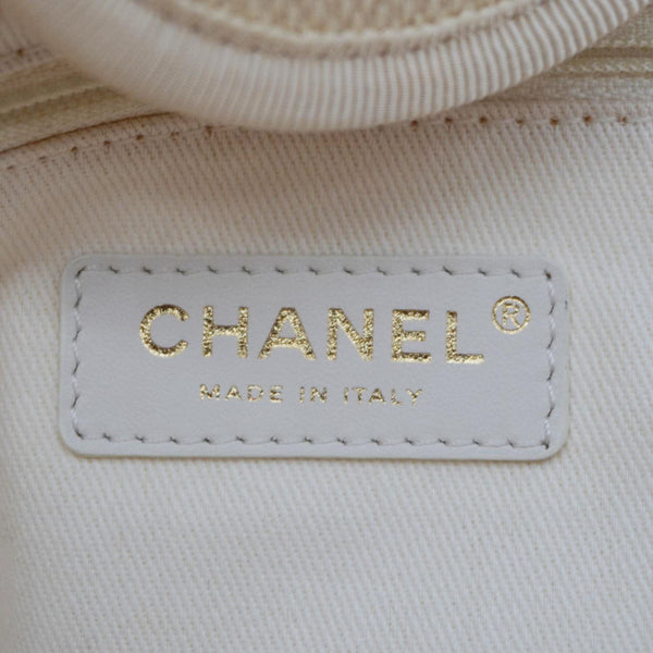 CHANEL Deauville Medium Pearl Embellished Canvas Tote Bag Cream