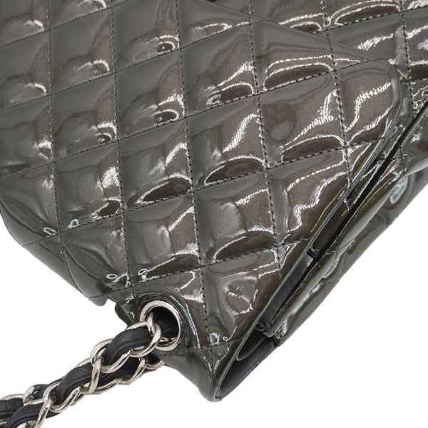 CHANEL Classic Double Flap Quilted Patent Leather Shoulder Bag Dark Green