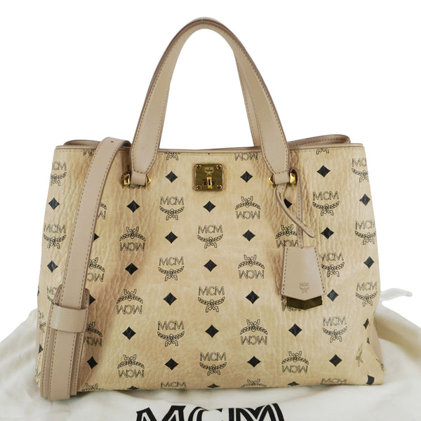 MCM Essential Large Visetos Monogram Print Tote Bag Cream