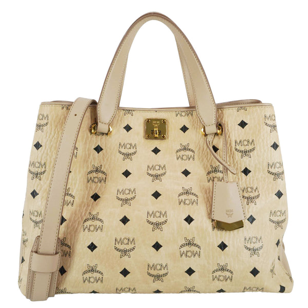 MCM Essential Large Visetos Monogram Print Tote Bag Cream