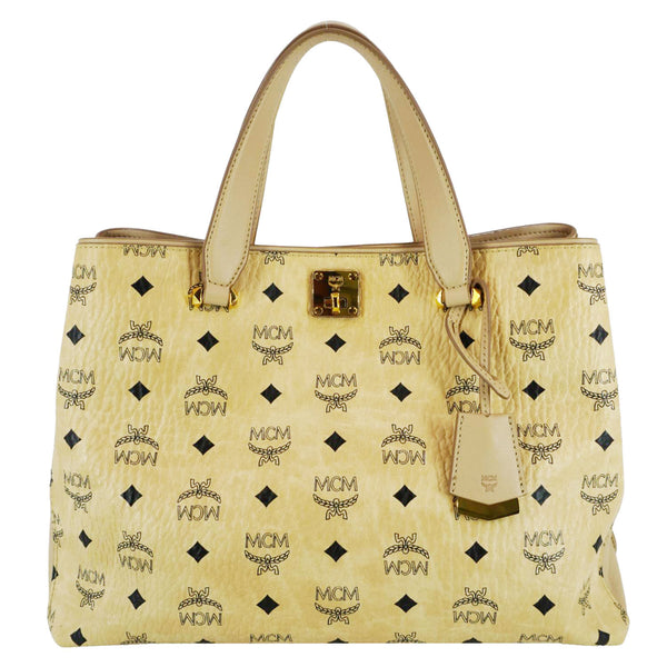 MCM Essential Large Visetos Monogram Print Tote Bag Cream