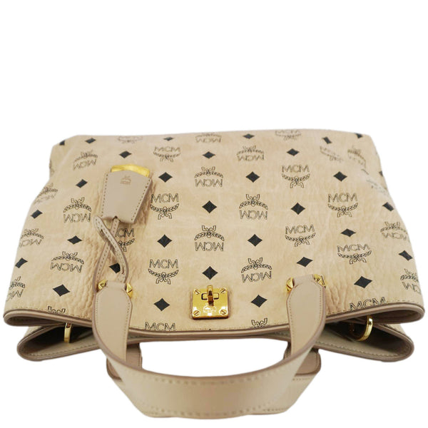 MCM Essential Large Visetos Monogram Print Tote Bag Cream