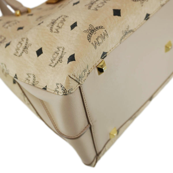 MCM Essential Large Visetos Monogram Print Tote Bag Cream