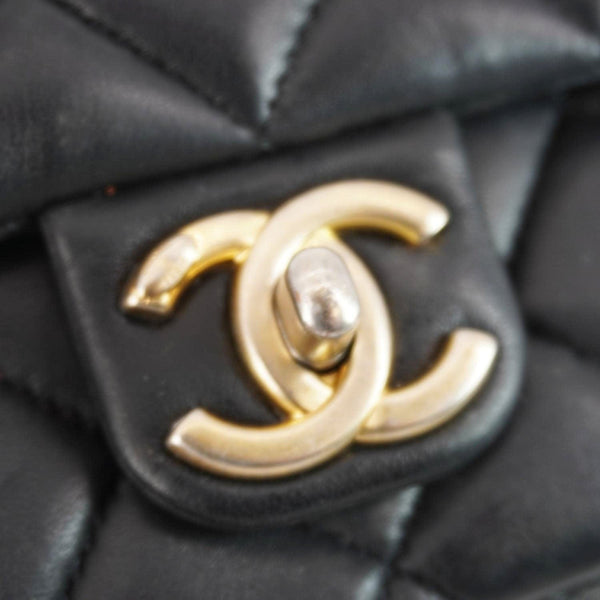 CHANEL Enamel Pearl Charm Me Square Flap Mini Quilted Lambskin Leather Crossbody Bag Black