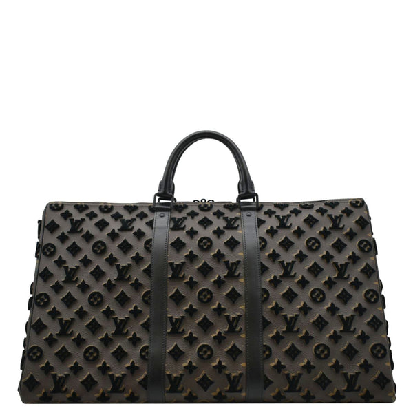 LOUIS VUITTON Keepall Triangle Tuffetage Travel Bag Black back look