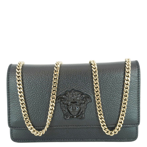 VERSACE Medusa Evening Grained Calfskin Clutch Crossbody Bag Black