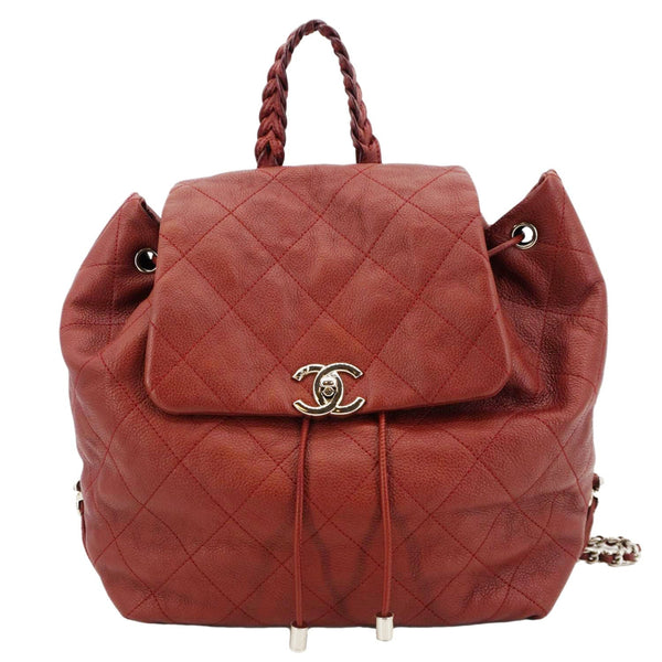 CHANEL Braided With Style Quilted Leather Drawstring Backpack Burgundy