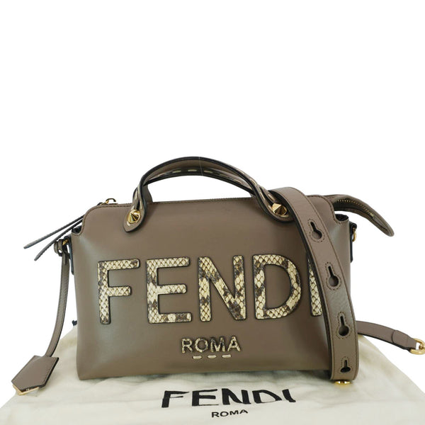 FENDI By The Way Medium Leather Python Print Logo Boston Bag Beige