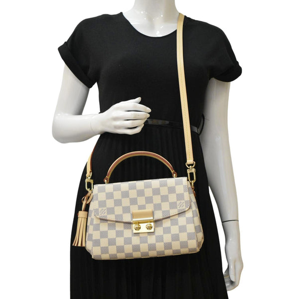 LOUIS VUITTON Croisette Damier Azur Satchel Crossbody Bag Rose Ballerine