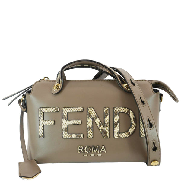 FENDI By The Way Medium Leather Python Print Logo Boston Bag Beige