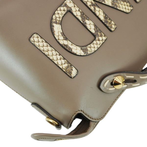 FENDI By The Way Medium Leather Python Print Logo Boston Bag Beige