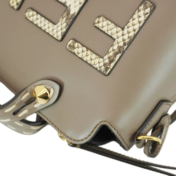 FENDI By The Way Medium Leather Python Print Logo Boston Bag Beige