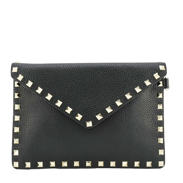 VALENTINO Rockstud V-Flap Leather Wristlet Black